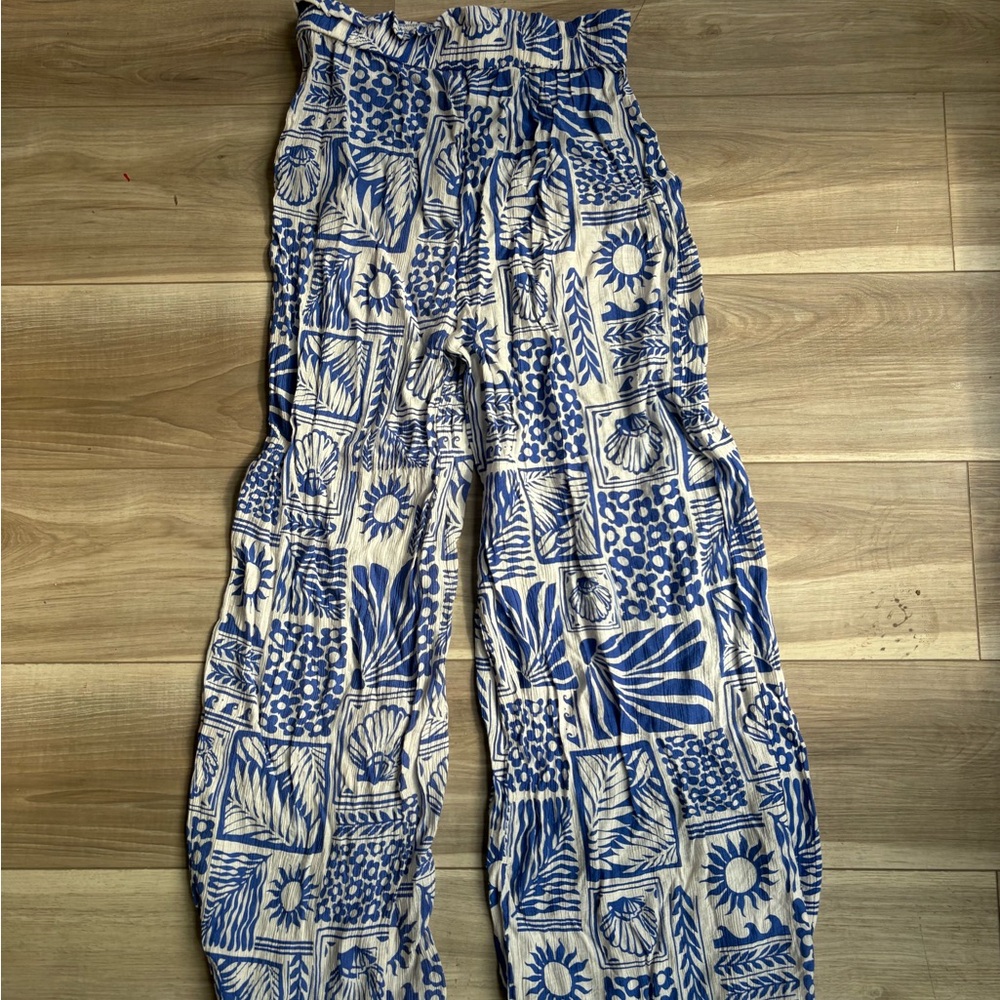 Blue and White Patterned Women's Pants